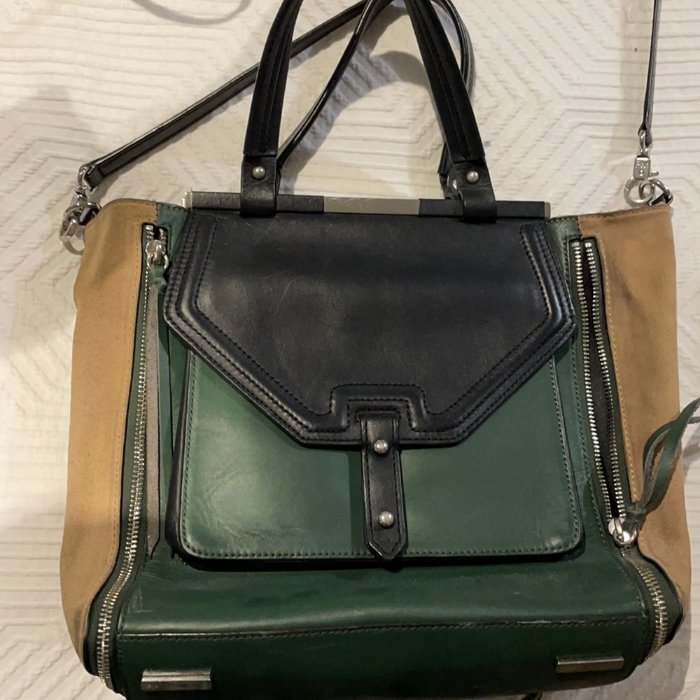 Rebecca minkoff large tote bag with short and cross body straps.
